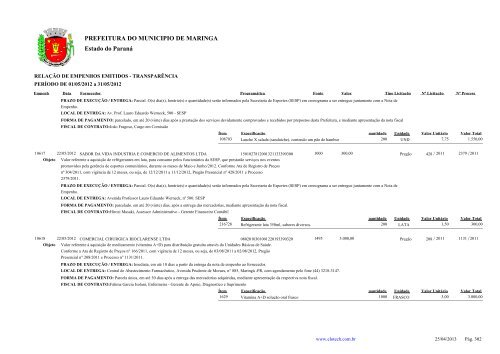 Empenhos Emitidos - Maio - PREFEITURA - MaringÃ¡ - Estado do ...