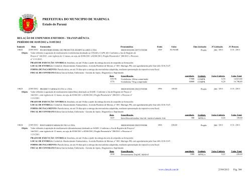 Empenhos Emitidos - Maio - PREFEITURA - MaringÃ¡ - Estado do ...