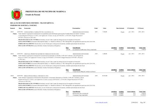 Empenhos Emitidos - Maio - PREFEITURA - MaringÃ¡ - Estado do ...