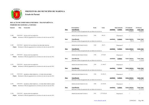 Empenhos Emitidos - Maio - PREFEITURA - MaringÃ¡ - Estado do ...