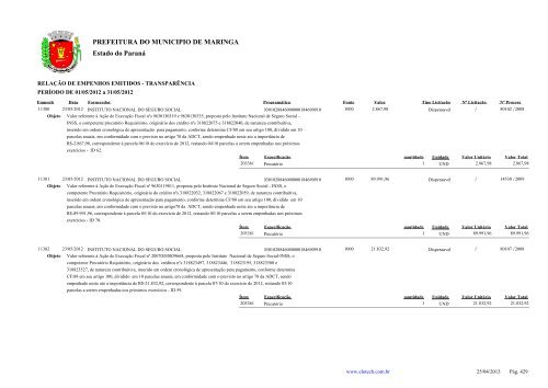 Empenhos Emitidos - Maio - PREFEITURA - MaringÃ¡ - Estado do ...