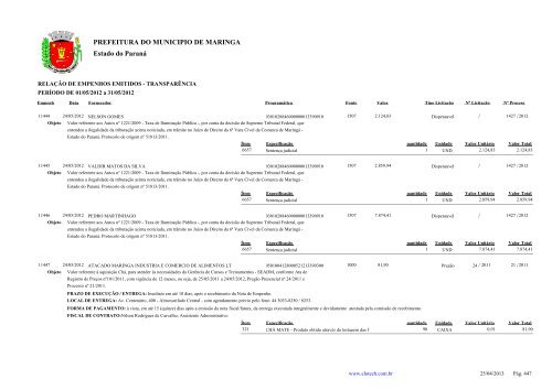 Empenhos Emitidos - Maio - PREFEITURA - MaringÃ¡ - Estado do ...