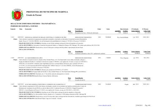 Empenhos Emitidos - Maio - PREFEITURA - MaringÃ¡ - Estado do ...