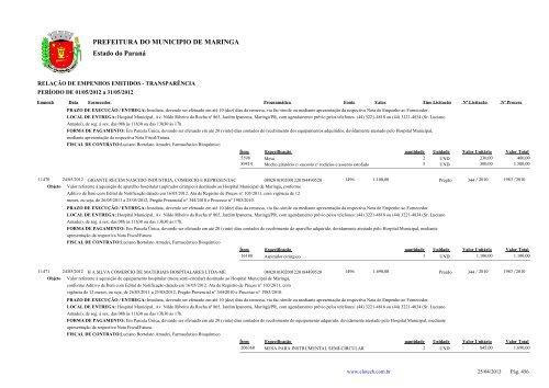 Empenhos Emitidos - Maio - PREFEITURA - MaringÃ¡ - Estado do ...