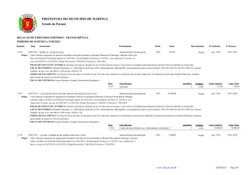 Empenhos Emitidos - Maio - PREFEITURA - MaringÃ¡ - Estado do ...