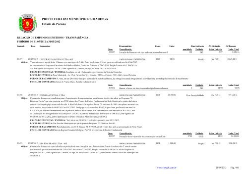 Empenhos Emitidos - Maio - PREFEITURA - MaringÃ¡ - Estado do ...