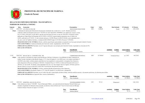 Empenhos Emitidos - Maio - PREFEITURA - MaringÃ¡ - Estado do ...