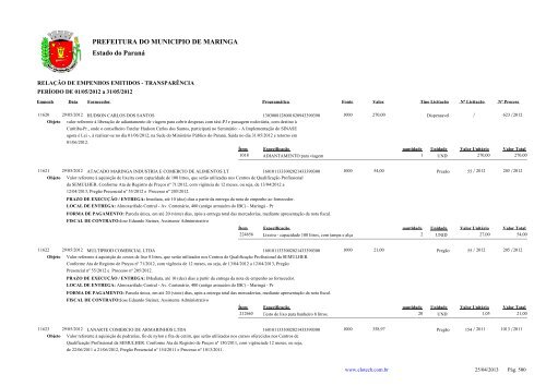 Empenhos Emitidos - Maio - PREFEITURA - MaringÃ¡ - Estado do ...