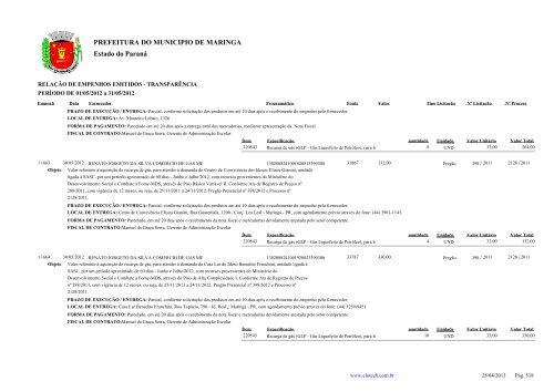 Empenhos Emitidos - Maio - PREFEITURA - MaringÃ¡ - Estado do ...