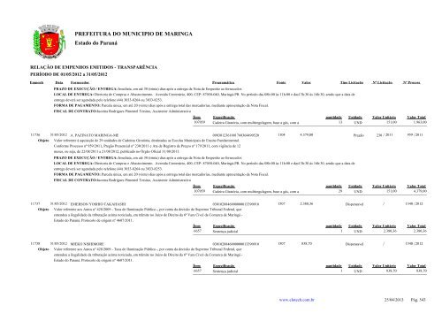 Empenhos Emitidos - Maio - PREFEITURA - MaringÃ¡ - Estado do ...