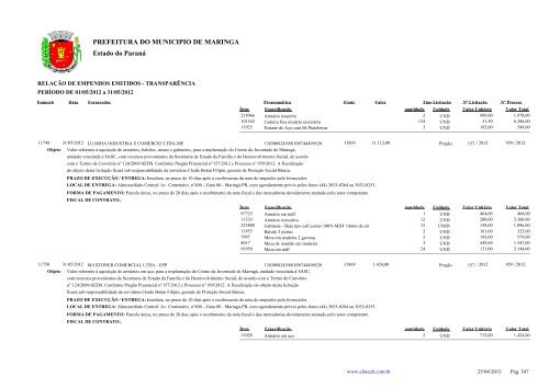 Empenhos Emitidos - Maio - PREFEITURA - MaringÃ¡ - Estado do ...