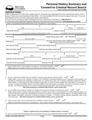 personal history summary and consent to criminal record search forms