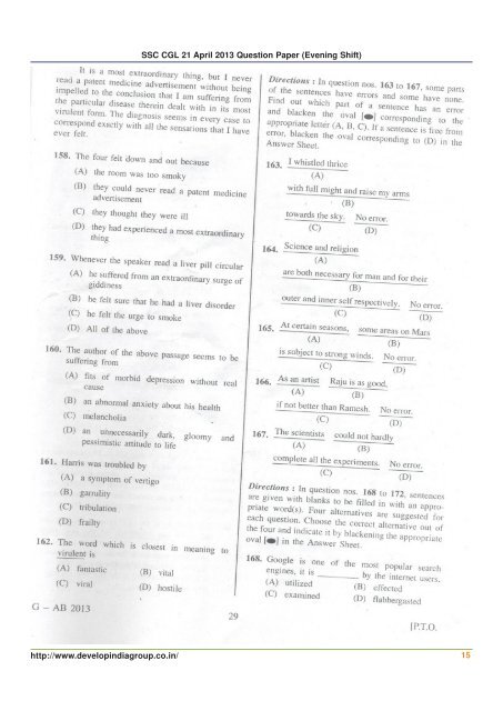 SSC CGL 21 April 2013 Question Paper (Evening Shift).pmd