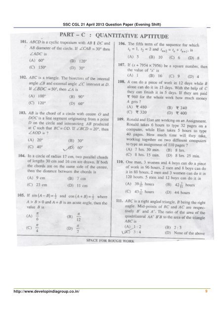 SSC CGL 21 April 2013 Question Paper (Evening Shift).pmd