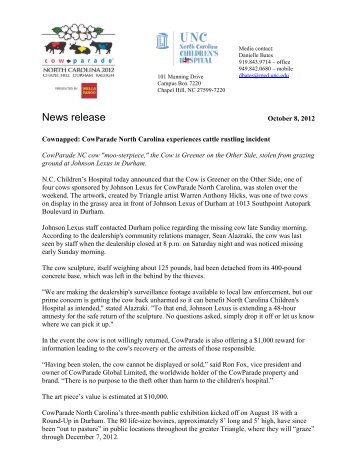 Press Release – Cownapped - CowParade North Carolina 2012