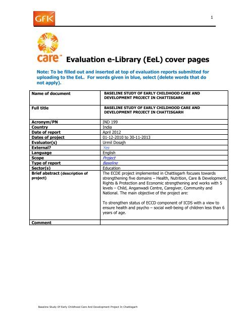 IND 199 ECDE Baseline - CARE International's Electronic ...