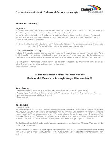 Berufsbild Printmedienverarbeiter/in - Zehnder AG