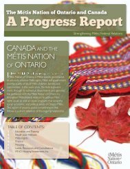 Federal Progress Report - Metis Nation of Ontario