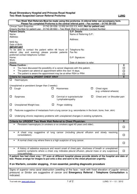 Lung Two-Week Wait Referral Proforma - Royal Shrewsbury ...