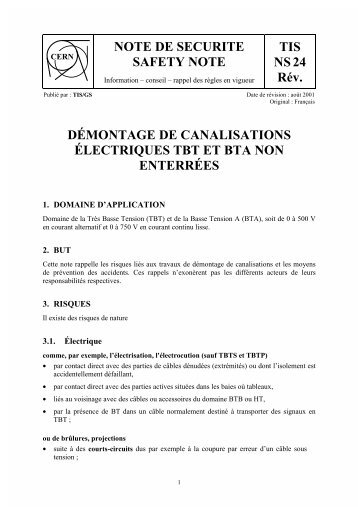 NOTE DE SECURITE SAFETY NOTE TIS NS24 RÃ©v ... - TS - Cern