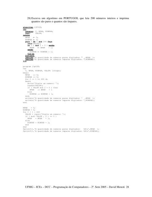 Lista 03a - DCC/UFMG