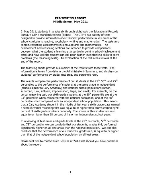 ERB TESTING REPORT - Cary Academy