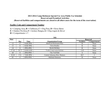 Camp Robinson SUA Public Use Schedule