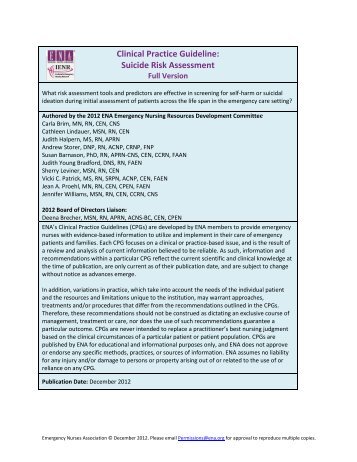 Clinical Practice Guideline: Suicide Risk Assessment - Emergency ...