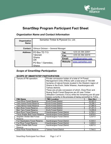 SmartStep Program Participant Fact Sheet: - Rainforest Alliance