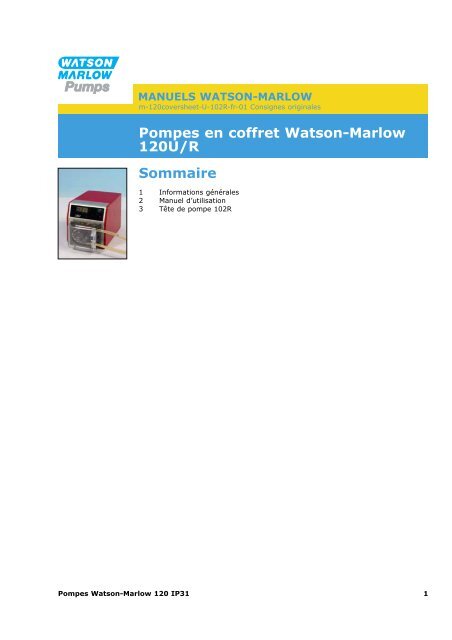 Pompes en coffret Watson-Marlow 120U/R Sommaire