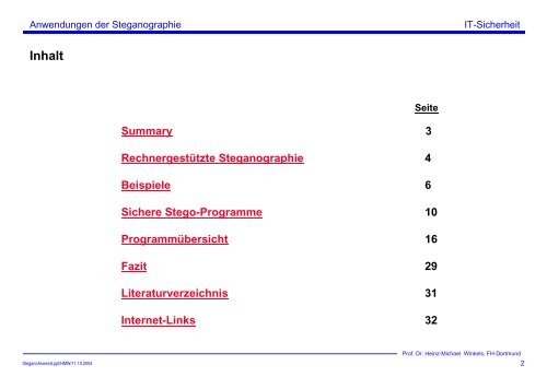 Anwendungen der Steganographie - Prof. Dr. Heinz-Michael Winkels