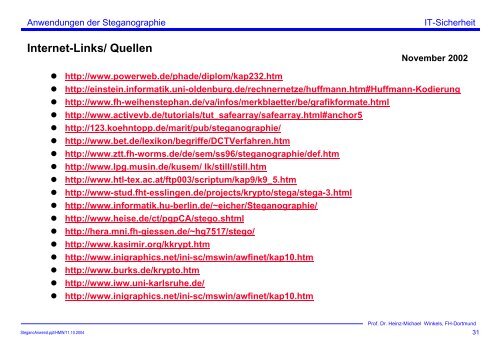Anwendungen der Steganographie - Prof. Dr. Heinz-Michael Winkels