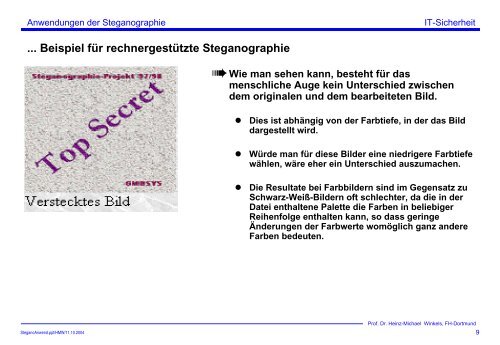Anwendungen der Steganographie - Prof. Dr. Heinz-Michael Winkels