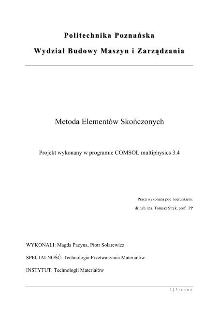 Metoda Elementów Skończonych - tomasz strek home page