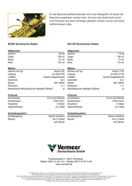 Page 1 Die Vermeer Baumstumpffräsen SC90 und SC130 sind mit ...