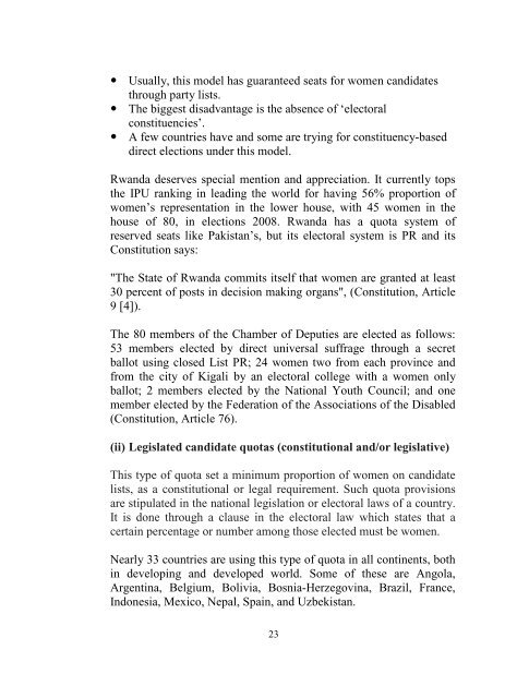 Legislative Quotas for Women: A global and ... - Aurat Foundation