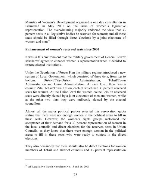 Legislative Quotas for Women: A global and ... - Aurat Foundation