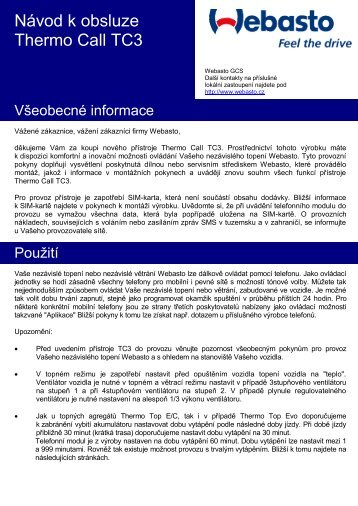 NÃ¡vod k obsluze Thermo Call TC3 - nezÃ¡vislÃ© topenÃ­ Webasto ...