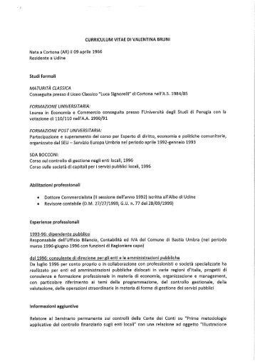 CURRICULUM VITAE DI Valentina BRUNI Nata a Cortona (AR) il ...