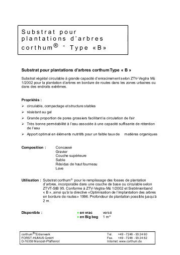 Substrat pour plantations d'arbres corthum® -Type «B»