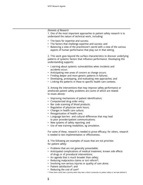 Agenda for Research and Development in Patient Safety