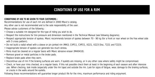 conditions of use for a rim brake pads - tech-mavic