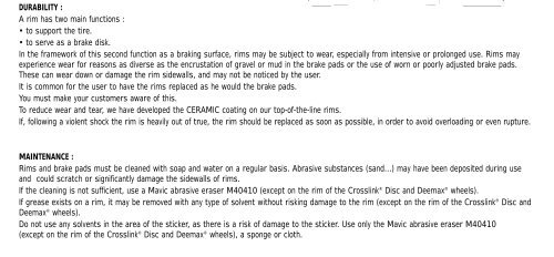 conditions of use for a rim brake pads - tech-mavic