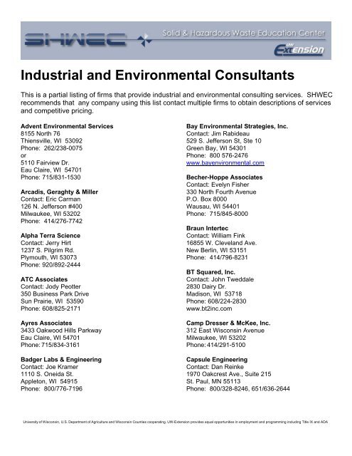 Industrial and Environmental Consultants - UW-Milwaukee