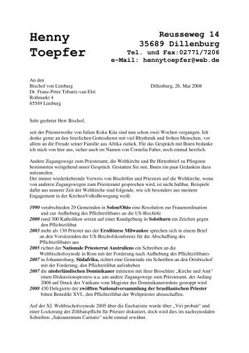 Brief an Bischof Tebartz van Elst - Wir sind Kirche