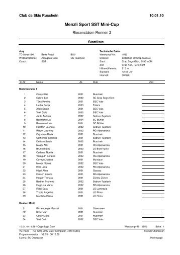 SSV Startliste 1 Lauf JO Reg - Swiss-Ski KWO