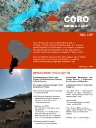 INVESTMENT HIGHLIGHTS TSX: COP - CORO Mining Corp.