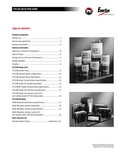 CYCLON SELECTION GUIDE - EnerSys