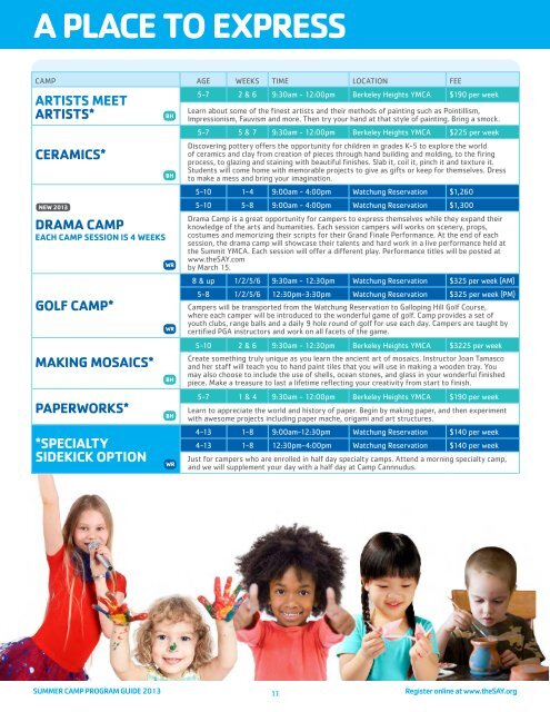 specialty camps - The Summit Area YMCA