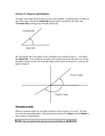 Section 9.1 Degrees and Radians: